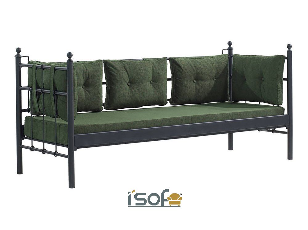Mẫu ghế sofa sắt đẹp bọc nệm xanh rêu cổ điển