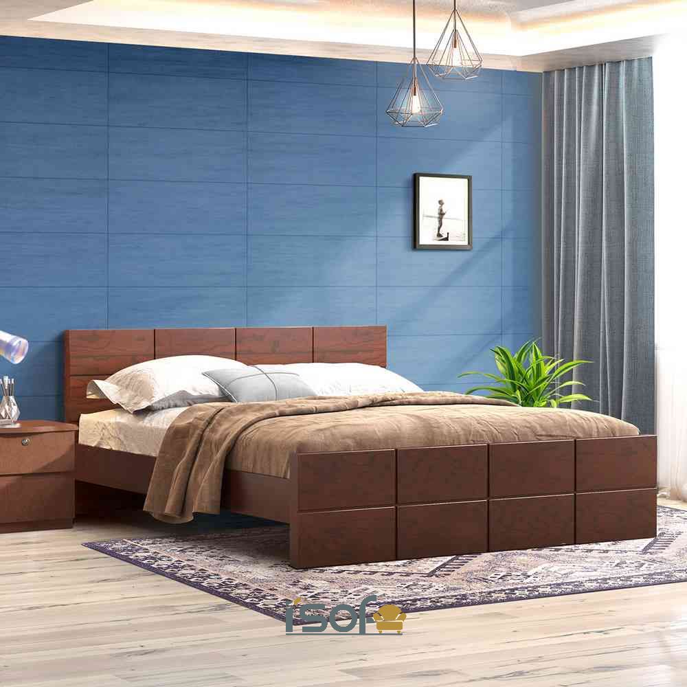 Giường đôi gỗ đơn giản nhẹ nhàng.