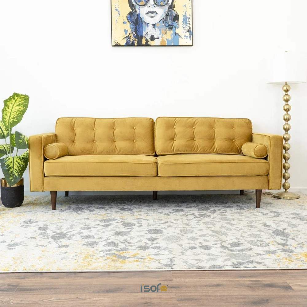 Abberton Velvet Square Arm Sofa - Sofa bọc nhung màu vàng chanh 2 chỗ ngồi