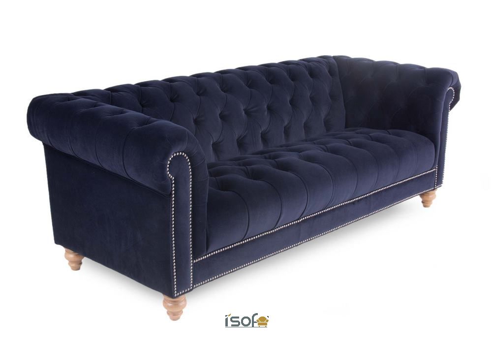 Steel Blue Velvet Quentin Chesterfield Sofa - Mẫu sofa phòng ngủ tân cổ điển vải nhung tone xanh nước biển