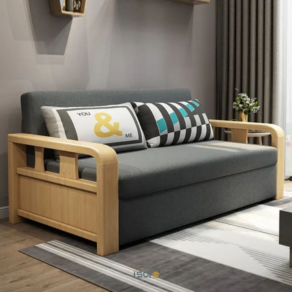 Mẫu ghế sofa kết hợp giường ngủ bằng gỗ đơn giản, phù hợp với không gian hiện đại