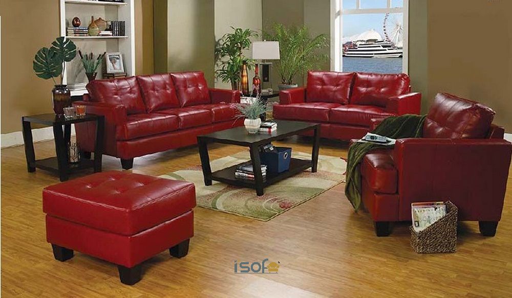 Mẫu sofa đỏ rực sử dụng chất liệu da thật vô cùng độc đáo mang lại vẻ đẹp đẳng cấp và sang trọng cho không gian phòng khách. 