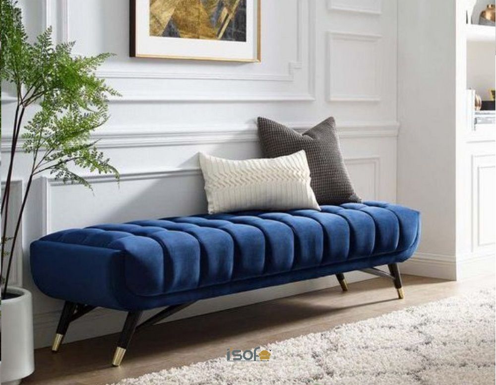 Mẫu sofa đôn dài màu xanh dương có thiết kế đơn giản, có thể đặt ở trong nhà để ngồi hoặc nằm nghỉ ngơi, thư giãn rất tiện lợi.