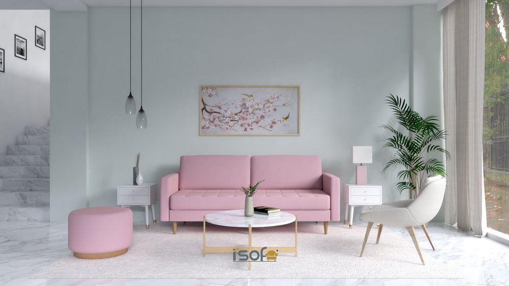 Ghế sofa với ánh màu hồng có đệm mút êm ái