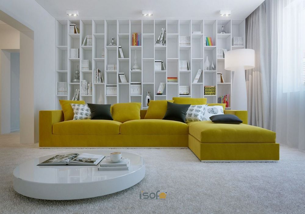 Ghế góc màu vàng giúp tiết kiệm diện tích nhà