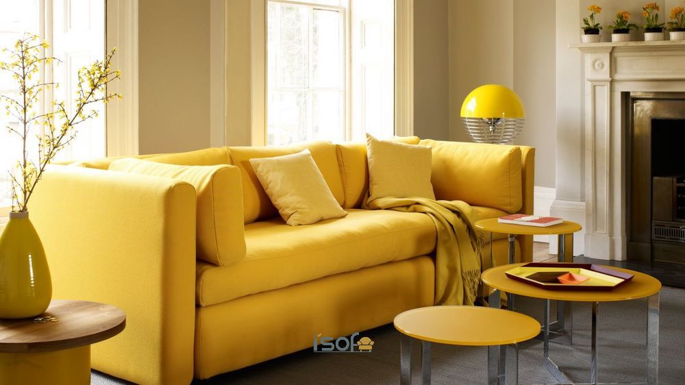 Sofa băng màu vàng có đa dạng kiểu dáng, mẫu mã giúp người dùng thoải mái lựa chọn