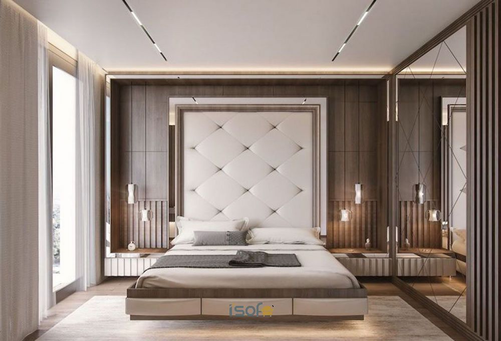 Kiểu giường hiện đại, đơn giản đầy phong cách với tone màu nhẹ nhàng.
